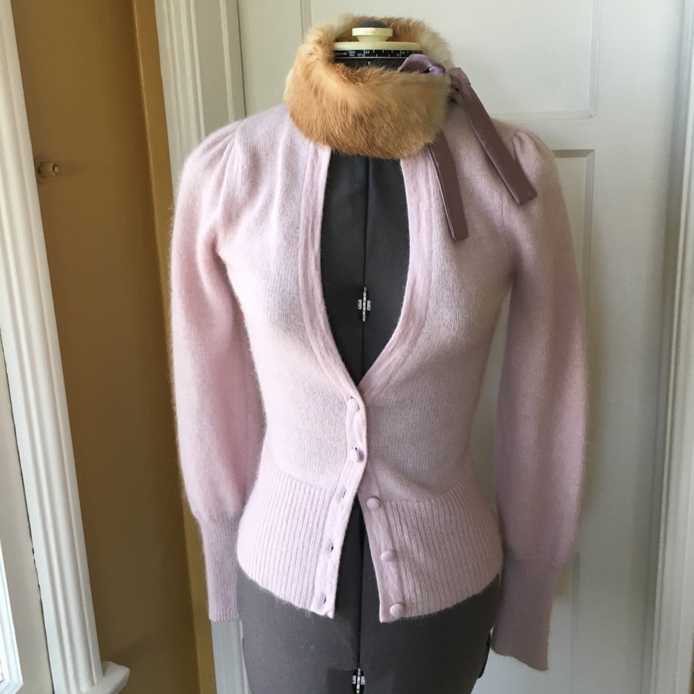 Lilac angora fur cardigan pink purple feminine